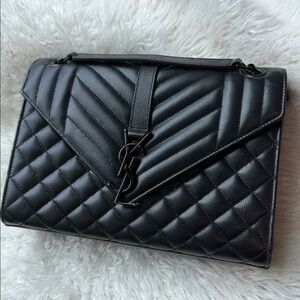 YSL Triquilt Monogram Monochrome Shoulder Bag